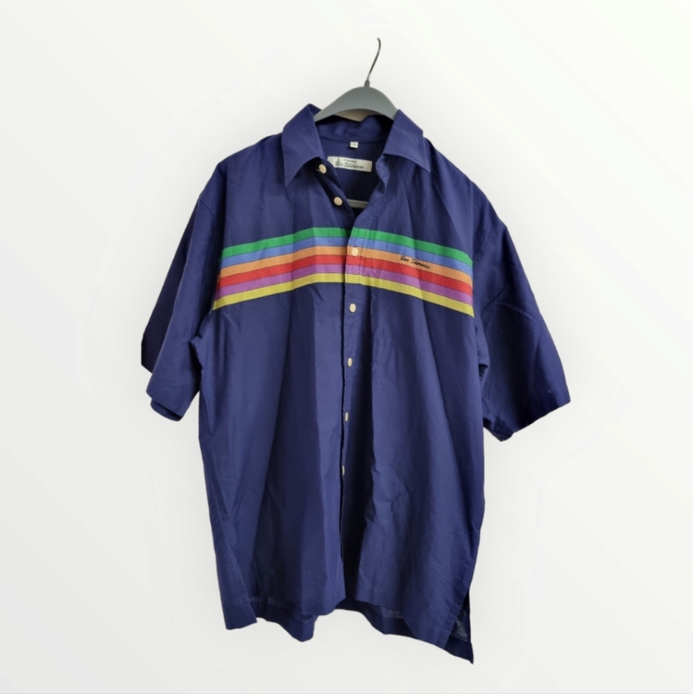 90s Ben Sherman navy/striped Multicoloured Cotton shirt sz large - Picture 1 of 6